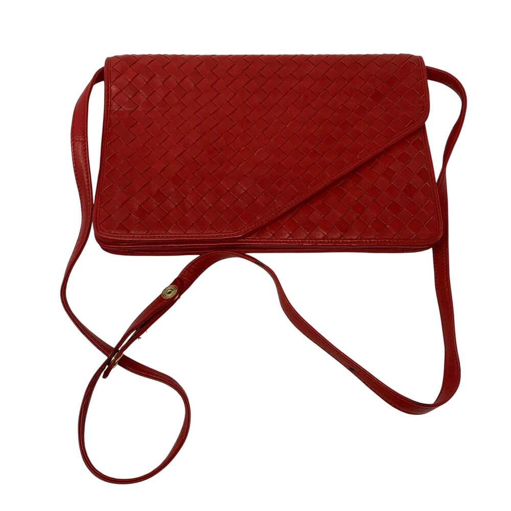 Vtg Diana Shoulder Bag Women's Red Woven Leather Asymmetric Envelope Italy Purse